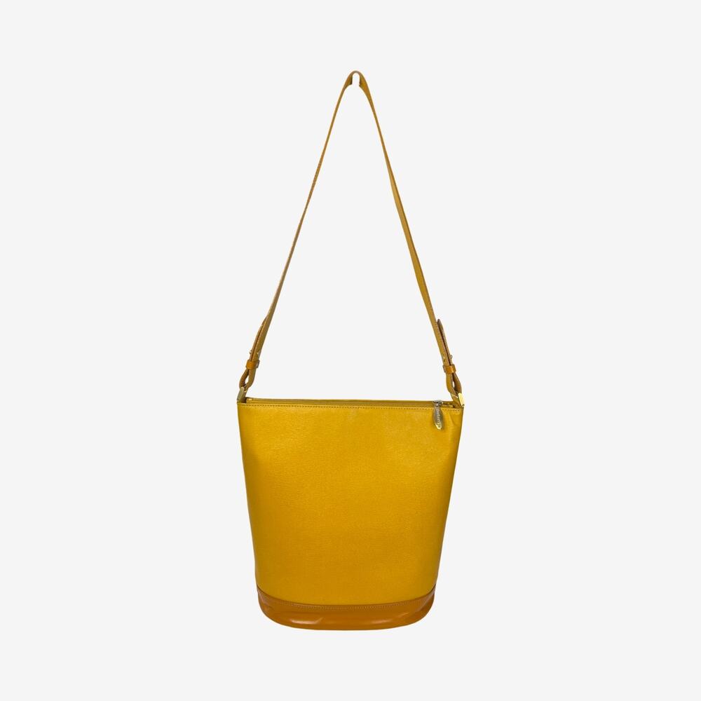 Burberrys Yellow Embossed Leather Bucket Shoulder Bag Vintage Nova Check Lining - Picture 6 of 16